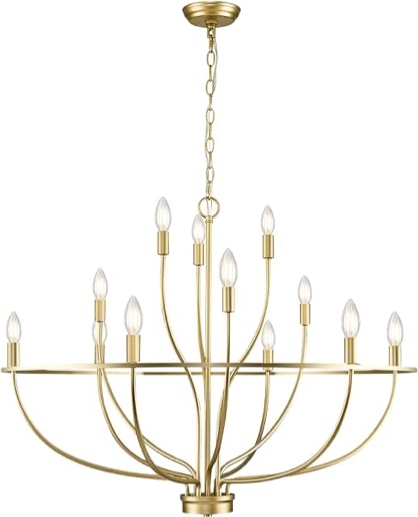 Foyer Gold Chandelier 12-Light Candle Chandelier High Ceiling Brass Light Fixture Modern Dining Room Chandelier Over Table for Kitchen Entryway Living Room Bedroom 36in,