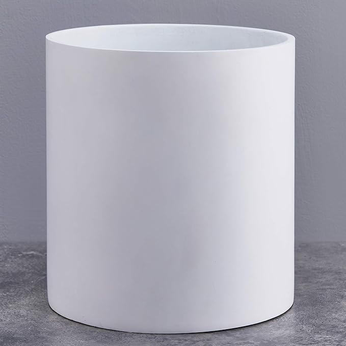 FaithLand Plant Pot 10 inch - Perfectly Fits Mid-Century Modern Plant Stand - Drainage Plug and Drainage Mesh Screen - Matte White Planter Pot - Upgraded 10 inch Matte White