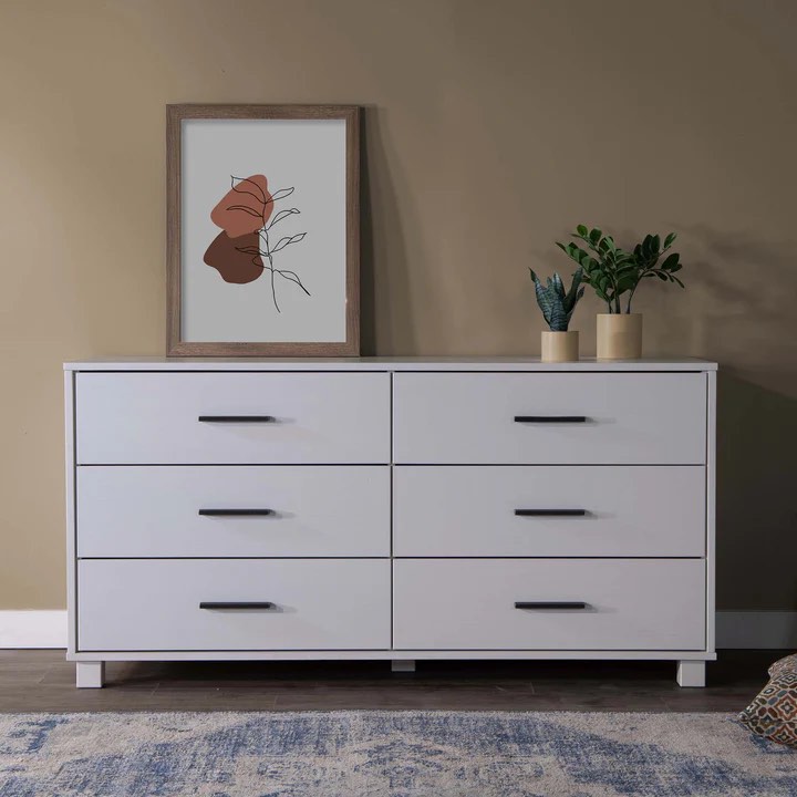 loft collection 6 drawer dresser brushed white