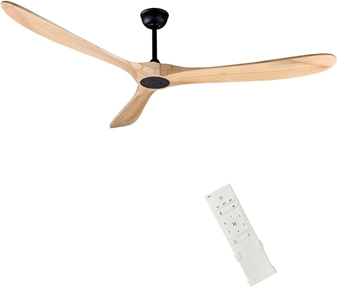 FOBLKS 70" Indoor/Outdoor Wood Ceiling Fan, 3 Blade DC Ceiling Fan with Remote Control, 2 Downrods, Reversible DC Motor 35W Quiet Energy Saving