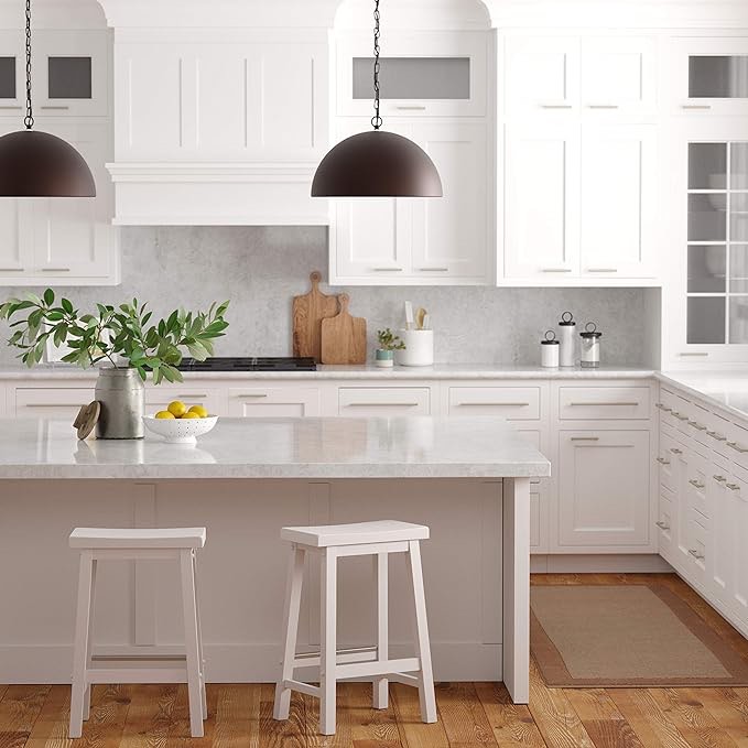 Amazon Basics Solid Wood Saddle-Seat Kitchen Counter-Height Stool, 24-Inch Height, White - Set of 2 Visit the Amazon Basics Store