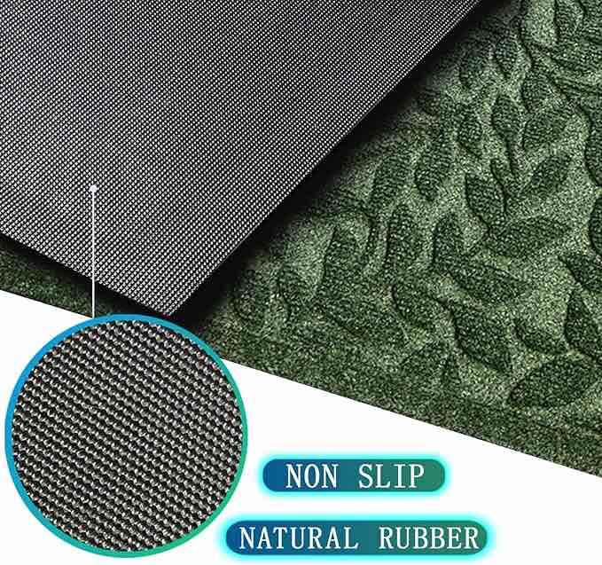 Bulijojo Outdoor Indoor Entrance Doormats,Durable Heavy Duty Welcome Mat,Thick Absorbent Natural Rubber Non Slip Mat,Easy Clean Entryway Rug 17x30 Inch Leaves Green
