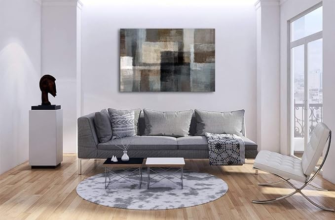 Cao Gen Decor A62481 Canvas Prints Abstract Wall Art Print Paintings Grey and Brown Home Decor Stretched and Framed Ready to hang for Living Room Bedroom and Office Home Kitchen Artwork 32X48 inch