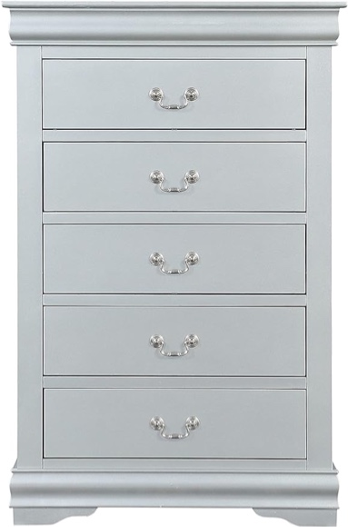 Knocbel Traditional 47in Tall Chest with 5 Drawers Metal Handles for Bedroom Living Room Entryway, Fully Assembled,31" W x 15" D x 47" H, Platinum Chest