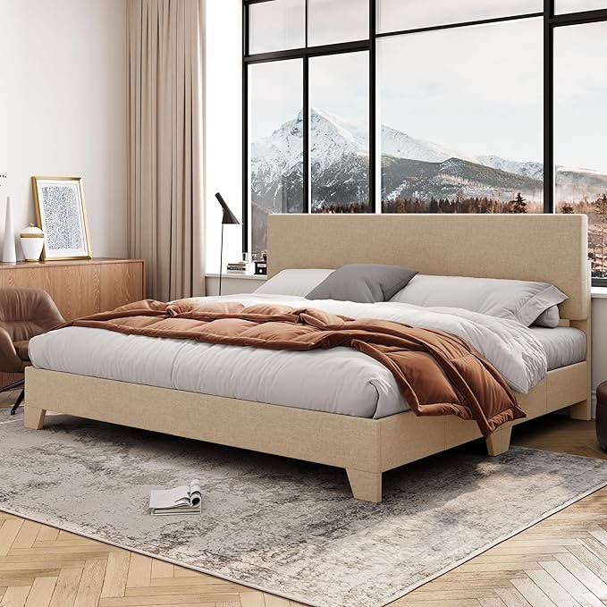 Allewie King Size Bed Frame with Adjustable Headboard, Upholstered Platform Bed with Wood Slats, Heavy Duty Mattress Foundation, No Box Spring Needed, Noise-Free, Easy Assembly, Beige Visit the Allewie Store 4.1 4.1 out of 5 stars    1,74