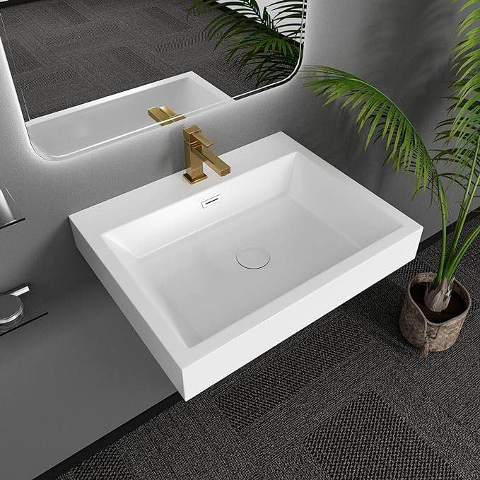 Château Glossy White Ceramic Rectangular Wall Mount Bathroom Sink