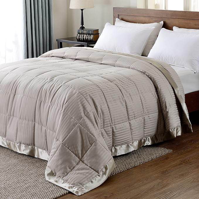 downluxe King Size Blanket with Satin Trim, Lightweight Down Alternative King Blanket for All Season, Machine Washable (Sand, 90x108 Inch) Visit the downluxe Store