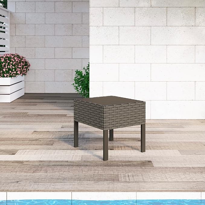 TK Classics Keys Outdoor End Table in Summer Fog Wicker, Brown