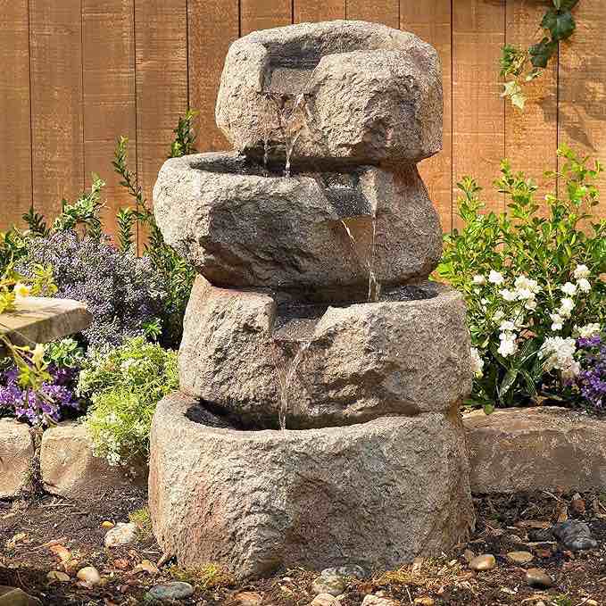 Glacial Rock Zen Rustic Outdoor Floor Water Fountain 30" High with LED Light Tiered Cascading for Garden Patio Backyard Deck Home Lawn Porch House Relaxation Exterior Balcony - John Timberland Visit the John Timberland