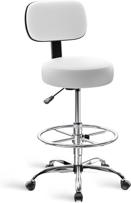 SUPERJARE Drafting Chair with Back, Adjustable Foot Rest Rolling Stool, Multi-Purpose Office Desk Chair, Thick Seat Cushion for Home Bar Kitchen Shop - White Visit the SUPERJARE Store