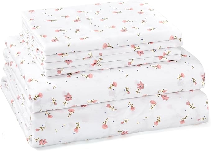 BYSURE Queen Sheet Set 6 Pieces (Pink Floral), Cottage Core Botanical Patterned Sheets, Victorian Flower Microfiber Bedding Decor