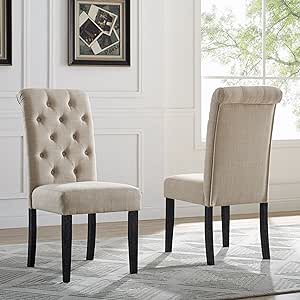 Roundhill Furniture Leviton Solid Wood Tufted Asons Dining Chairs, Set of 2, Tan Visit the Roundhill Furniture Store