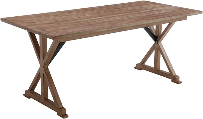Guyou 69" Farmhouse Wood Dinning Table for 4-6, Rectangular Rustic Kitchen Table with Heavy Duty Distressed Legs French Country Desk for Dining Room Office Reception Room Living Room, Light Brown