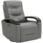 Elvina Genuine Leather Swivel Power Recliner, Grey 