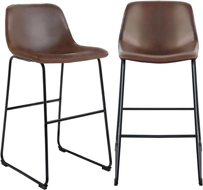 TAVR Furniture PU Leather Bar Stools with Back and Footrest Set of 2 Brown Modern Bar Stool Chair Height for Pub Coffee Home Dinning Kitchen