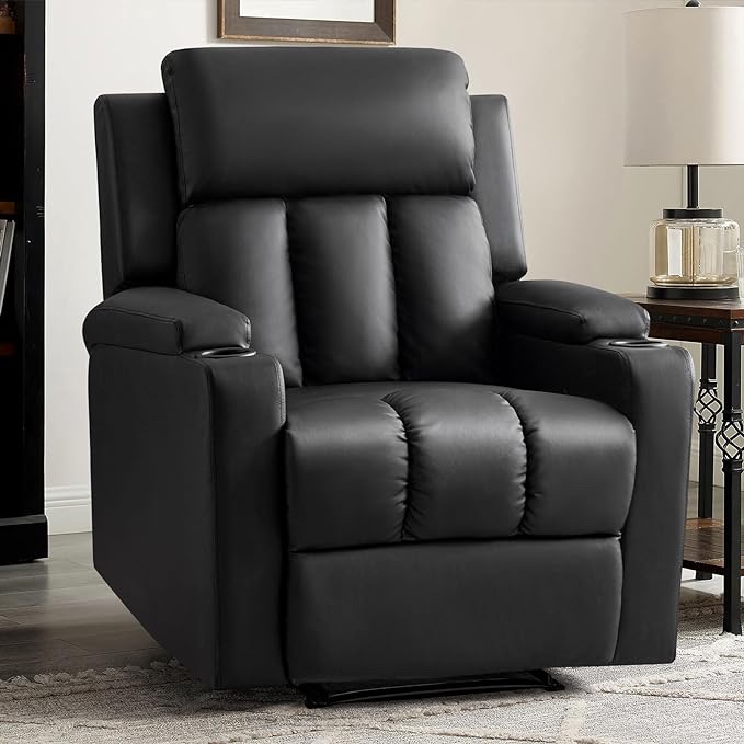 Furniliving PU Leather Recliner Chair, Modern Sofa Chair Recliner Chairs for Adults Home Theater Seating Single Sofa with Lumbar Support Overstuffed Sponge Lounge Chair Indoor Living Room (Black)