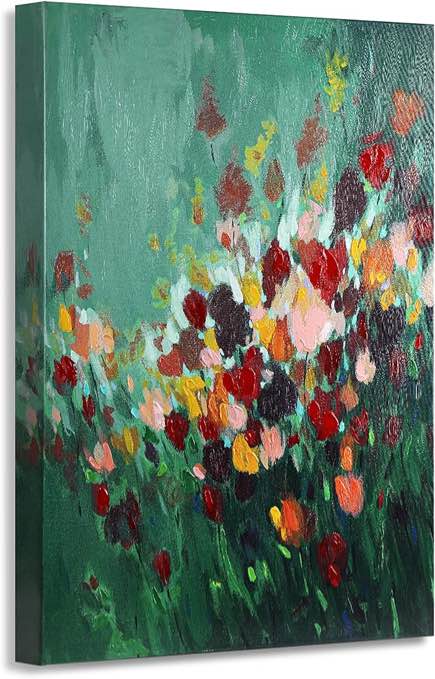 ArtbyHannah 24x36 Inch Flower Canvas Paintings Wall Art for Bedroom, Hand-Painted with Colorful Floral 3D Textured Artwork on Canvas