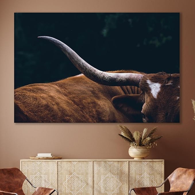 Texas Longhorn Cow Canvas Wall Art - Framed Animal Print Home Decor Wall Art - Farmhouse and Wild West Decor - Small to Extra Large (Brown Longhorn, 30x20 Inches) Visit the LuxeWood Store 4.7 4.7 out of 5 stars    75 