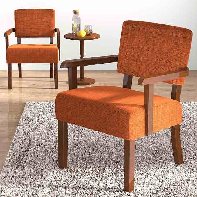 Accent Chair Set of 2 with Table, Living Room Chairs with Soft Seat and Armrests for Living Room Bedroom Reading Room Waiting Room (Orange), Linen, AC01 Visit the FAGAGA Store