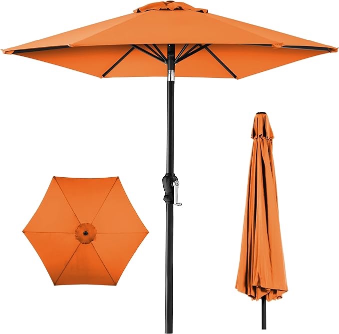 Best Choice Products 10ft Outdoor Steel Polyester Market Patio Umbrella w/Crank, Easy Push Button, Tilt, Table Compatible - Orange