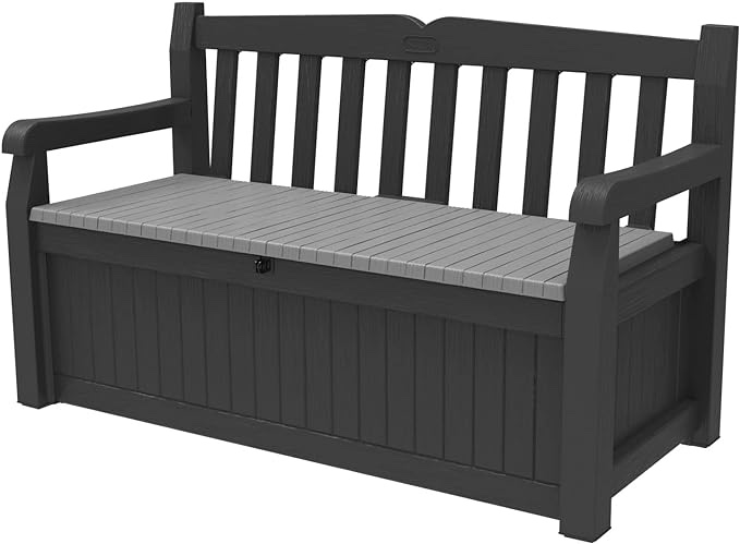 Keter Solana 70 Gallon Storage Bench Deck Box for Patio Furniture, Front Porch Decor and Outdoor Seating – Perfect to Store Garden Tools and Pool Floats, Graphite Visit the Keter Store 4.2 4.2 out of 5 stars 3,250 ratings Amazon's Choice Overall Pick