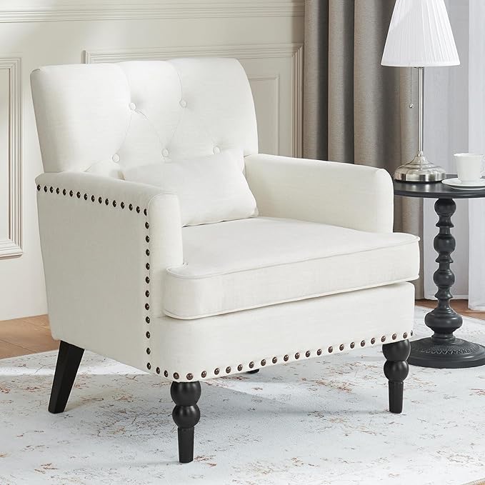 Accent Chair, Arm Chair?Living Room Upholstered Chair, Tufted Upholstered Sofa Club Chair for Bedroom, Comfy Reading Chair for Reception Room (White) Visit the Living&Giving Store 4.3 4.3 out of 5 stars    85 rat