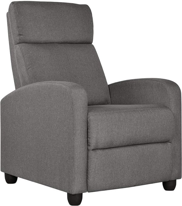 Yaheetech Fabric Recliner Chair Sofa Ergonomic Adjustable Single Sofa with Thicker Seat Cushion Modern Home Theater Seating for Living Room Matte Grey