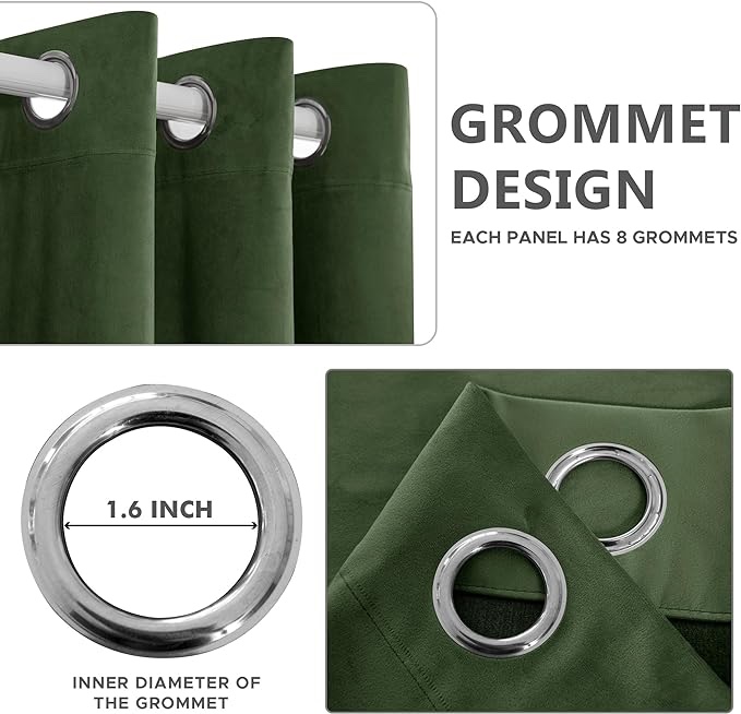 Nasitos Velvet Curtains - 52 x 108 Inches - Thermal Insulated Room Darkening Curtains for Living Room, Bedroom, Soft Luxury Extra Long Blackout Window Drapes (Olive Green, Set of 4 Panels)