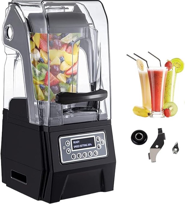 VEVORbrand 110V Commercial Smoothie Blenders 1.5L/50.7oz 1500W Countertop Silent Blender with Sound Shield, Quiet Blender Self-Cleaning, Includes Multifunctional 2-in-1 Wet Dry Blades