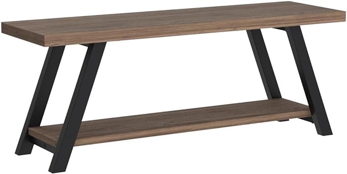 LVB Black Bench, Modern Storage Bench for Bedroom, Wood Metal Entryway Bench for Hallway Dining Living Room, Famrhouse Shoe Rack Indoor Accent Seating Bench for Foyer Entrance, Black Oak, 47 Inch Long