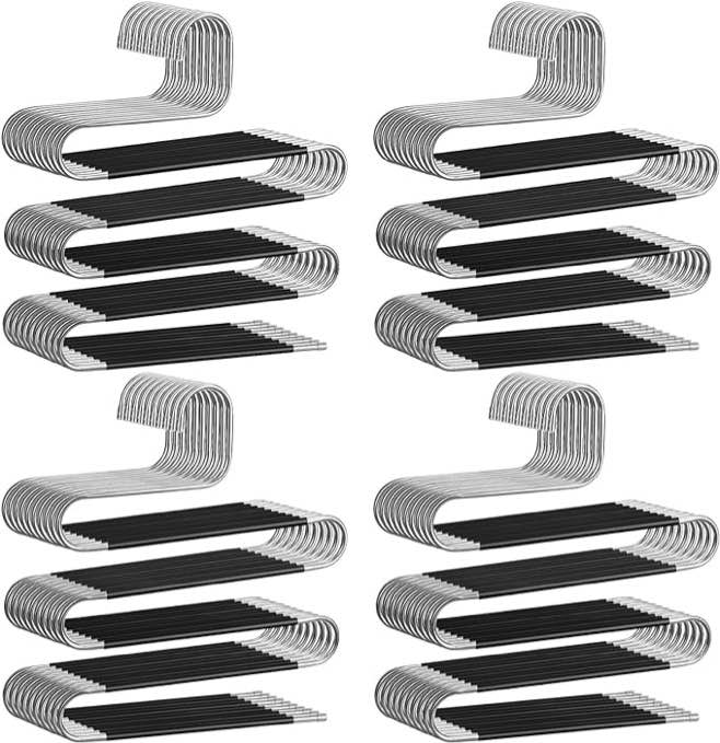 Kigley 40 Pcs Pants Hangers Bulk Non Slip S Shape Trousers Hangers Black Stainless Steel Clothes Hangers Multifunctional Closet Organizer Saving Space for Pants, Jeans, Scarves, Towels Hanging