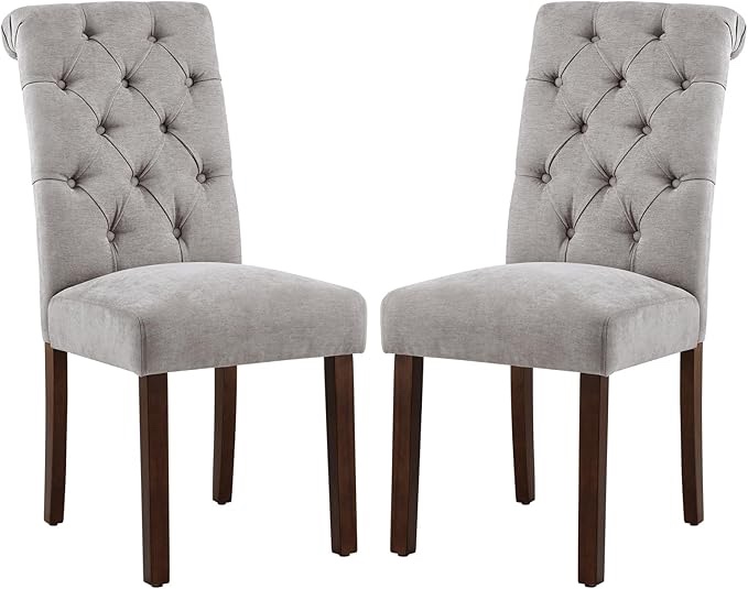 COLAMY Tufted Dining Room Chairs Set of 2, Accent Parsons Diner Chairs Upholstered Fabric Side Stylish Kitchen Chairs with Solid Wood Legs and Padded Seat - Beige Beige set of 2