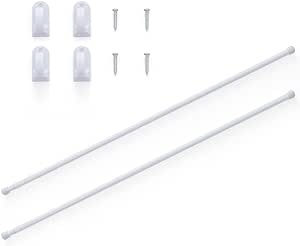 jinchan French Door Curtain Rods White Magnetic Rod No Drill Adjustable Cafe Rod Metal Rod for Door Front Door Patio Hard Ware Multi-Use Four Adhesive Hooks Tool Free for Tier Curtain 26 to 48 Inch