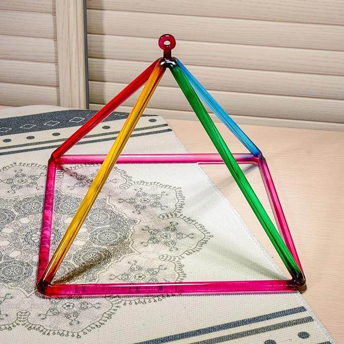 TOPFUND Rainbow Crystal Singing Pyramid 10 inch with Artificial Leather Carrying Case and Singing Bowl Mallet Quartz Suede Striker