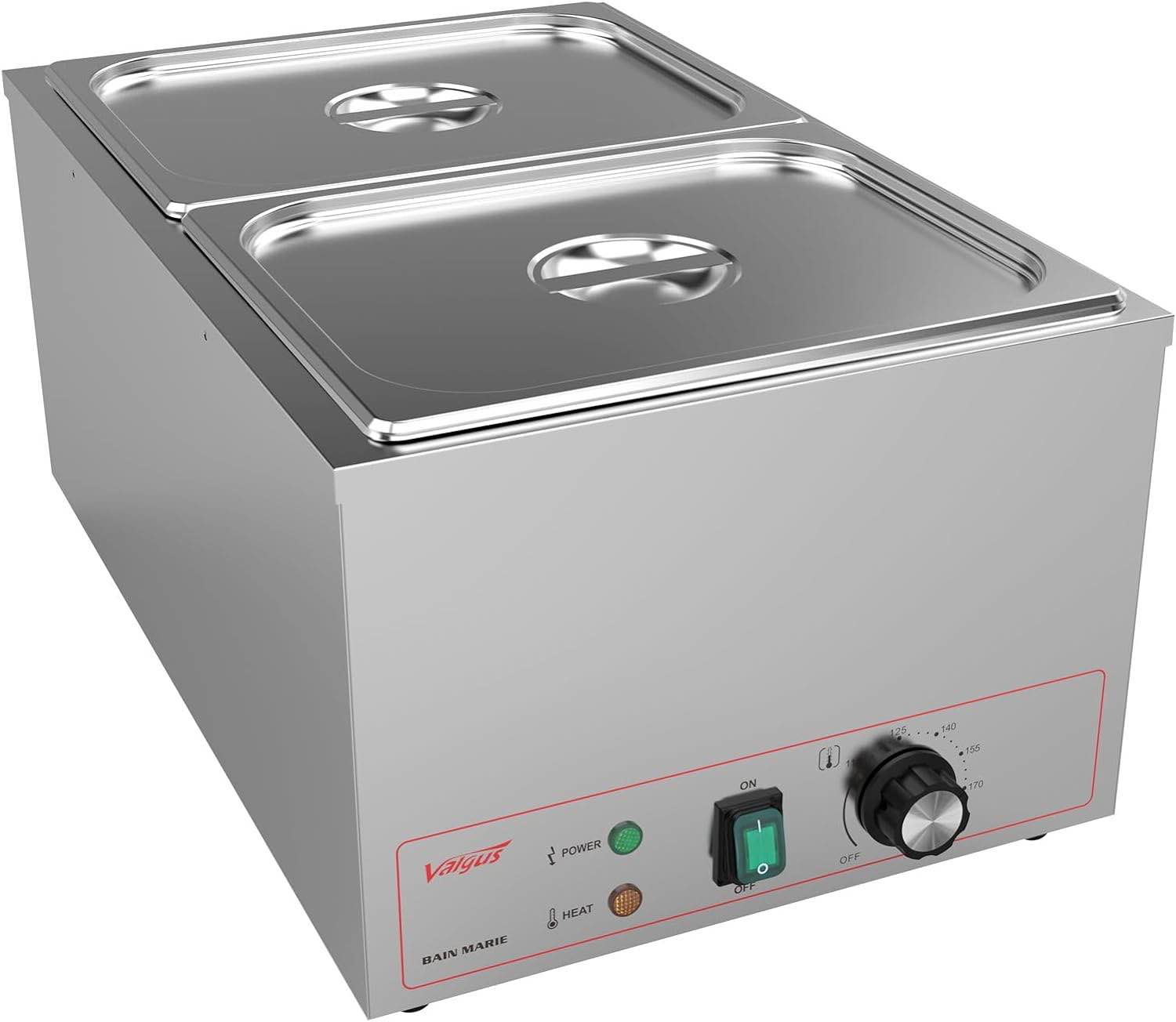 Valgus 19 Qt 2 Sections Commercial Food Warmer Stainless Steel Electric Bain Marie Buffet Countertop Steamer with Lids, Steam Table Food Warmers for Parties, Catering