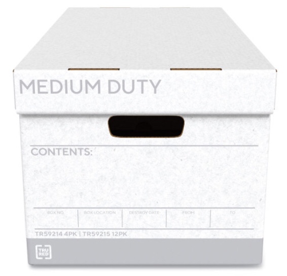 TRU RED Medium-Duty Lift-Off Lid File Box, Letter Files, 13 x 25.12 x 10.75, White/Gray, 4/Carton (690751)
