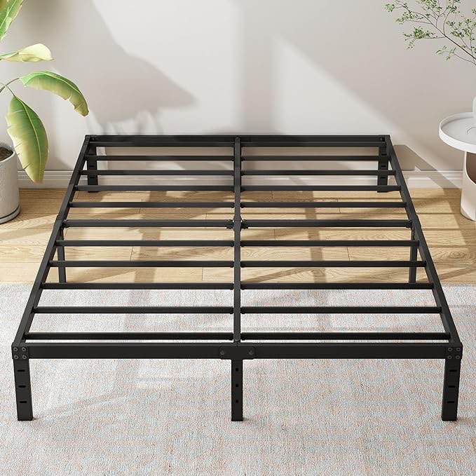 12 Inch King Size Metal Bed Frame, Heavy Duty Steel Slat Mattress Foundation, No Box Spring Needed, Easy Assembly, Noise-Free, Black