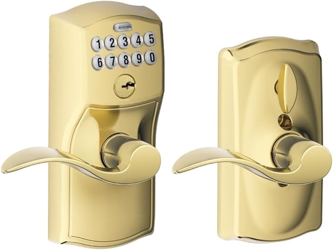 SCHLAGE FE595 CAM 505 16-234 10-027 Camelot by Accent Keypad Lever with Flex Lock, Bright Brass