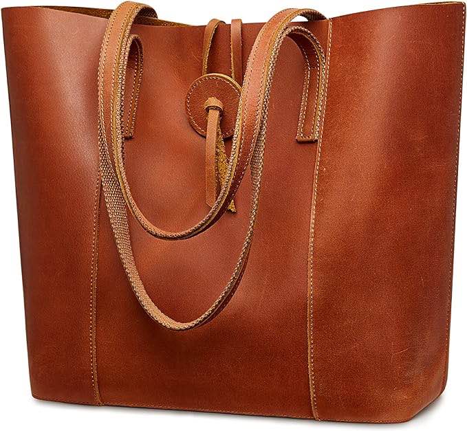 S-ZONE Vintage Genuine Leather Tote Bag for Women Large Shoulder Purse Handbag