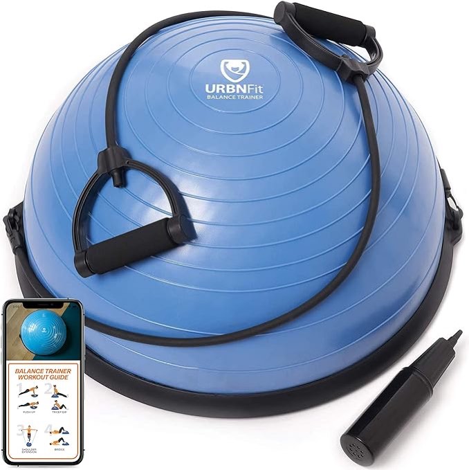 URBNFit Half Balance Ball - Stability Balance Board Trainer w/Resistance Bands for Core and Full Body Exercise Black