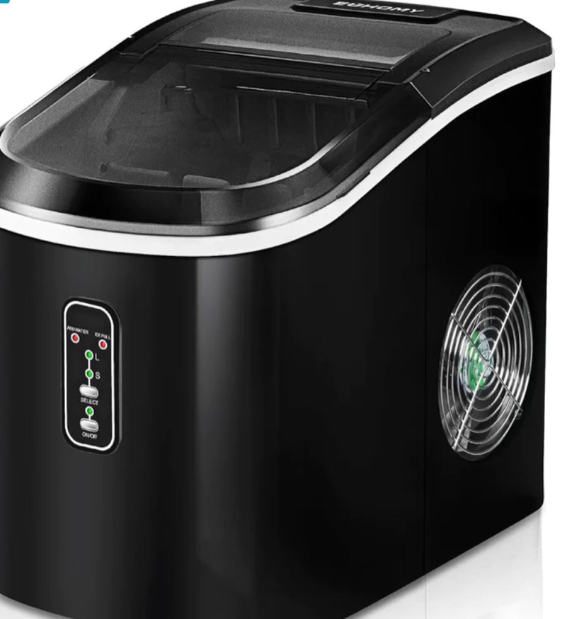 EUHOMY Ice Maker Machine Countertop, 27 lbs in 24 Hours, 9 Cubes Ready in 6 Mins, Electric ice Maker and Compact Potable ice Maker with Ice Scoop and Basket. Perfect for Home/Kitchen/Office.(Sliver)