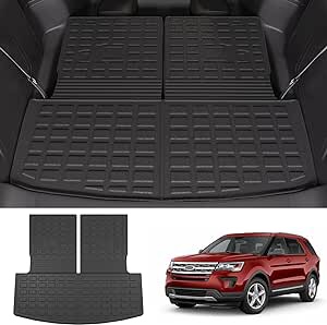 powoq Trunk Mat with Backrest Mat Compatible with 2020-2023 Ford Explorer 6&7 Seat Cargo Liner Replacement for 2020 2021 2022 2023 Ford Explorer Accessories(Upgrade Rear Trunk Mat with Backrest Mat)