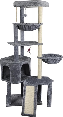 WANG XIN Four Layer Big Cat Tree with Huge Cat Condo and Two Hammocks Scratch Pad,Beige Tall Tall Grey