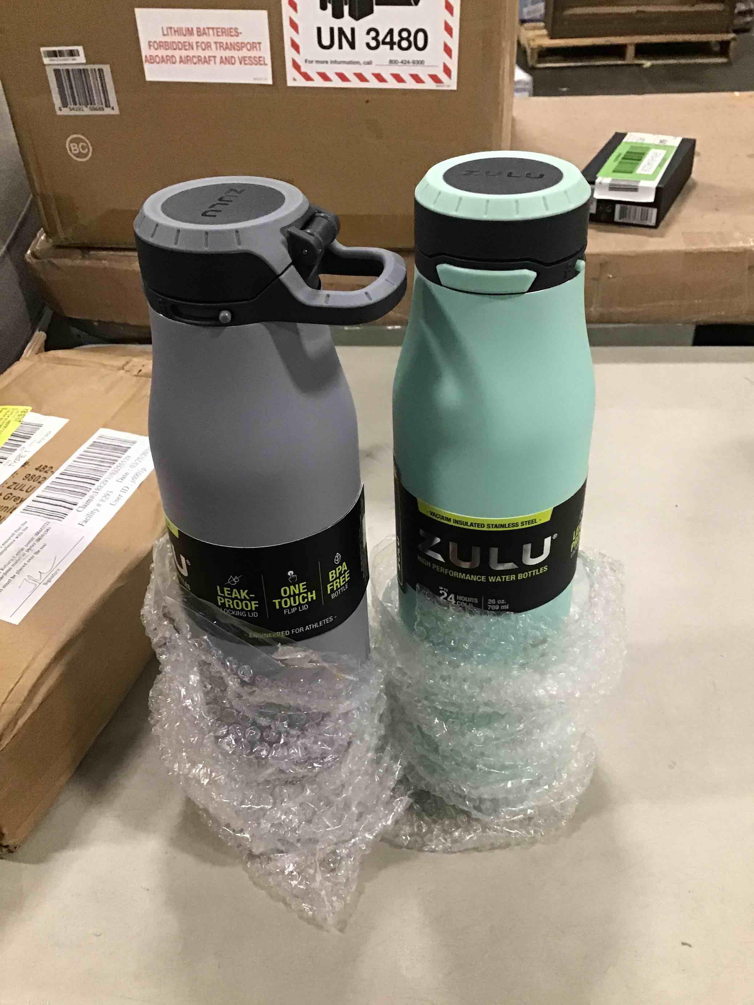 ZULU 26 oz. Stainless Insulated Water Bottle, 2 Pack (Yuca/Grey)