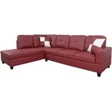 LifeStyle Faux Leather Sectional Set, Living Room L-Shaped Modern Sofa Set, Left Facing Red