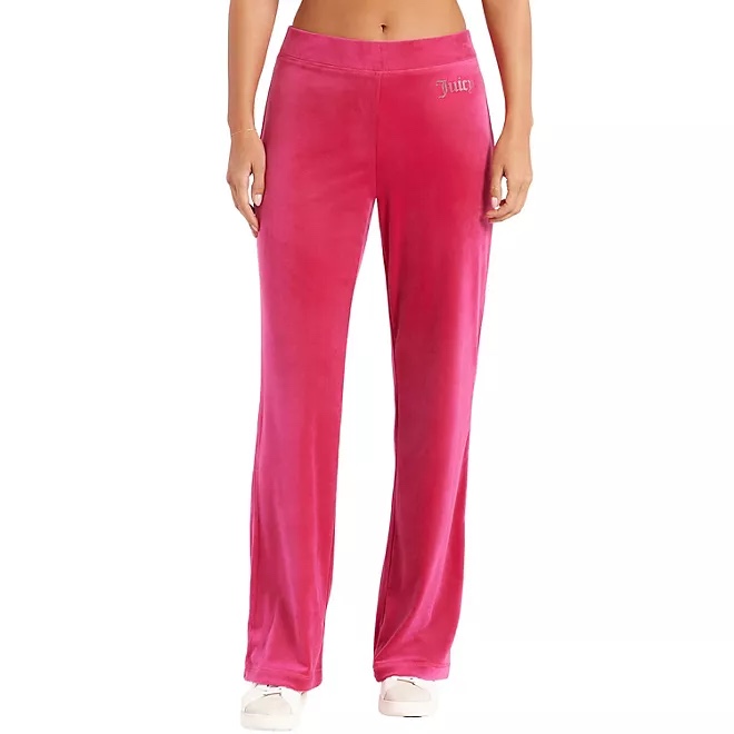 Juicy Couture Women's Classic Velour Mid Rise Rhinestone Logo Comfort Fit Track Pant (Vixen Pink, XXL)