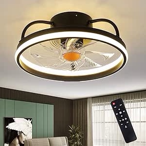 Mpayel Flush Mount Ceiling Fans with Lights and Remote Controlï¼ŒModern Enclosed Bladeless Ceiling Fans,15'' Low Profile Ceiling Fan with Stepless Dimming Lighting Fixture for Bedroom Kitchenï¼ˆBlackï¼‰