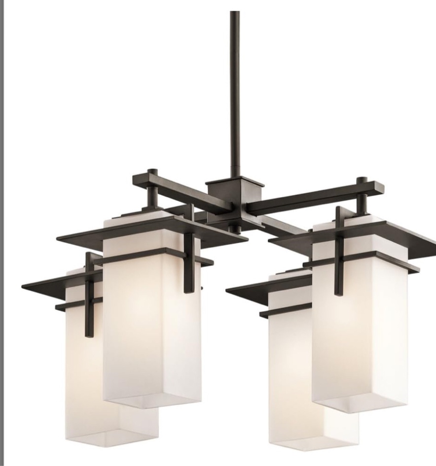 Kichler caterhan 12.75 inch 4 light chandelier with etched cased openal glass in(incomplete 