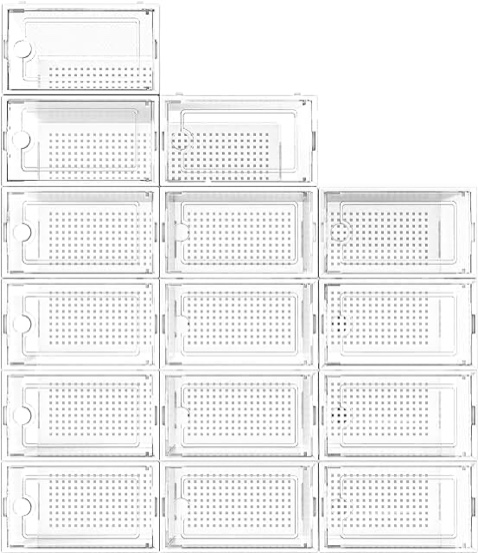 Hrrsaki 15 Pack Shoe Storage Boxes, Shoe Boxes Clear Plastic Stackable, Shoe Organizer Boxes with Front Opening Lids, Ventilation and Dust-proof, Shoe Container Boxes for Closet, Bedroom, Bathroom, Fit for Women/Men Size 9(13” x 9” x 5.5”) (white)