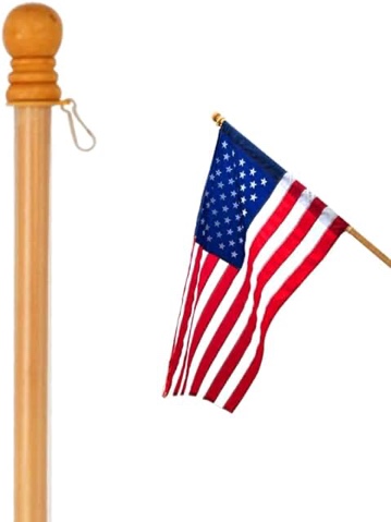 Evergreen Solid Wood 56" Flag Pole | Single Holder Ring Clip and Spinning Anti-Wrap Tube | Outside Wall Mounted | House and 3'x5' American Flags with Sleeve or Grommets | Residential or Commercial | Pole Only With Anti-Wrap Tube